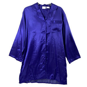 Intimate‎ Moods Nightshirt Womens Medium Purple Button Up Satin Sleep Lounge PJs